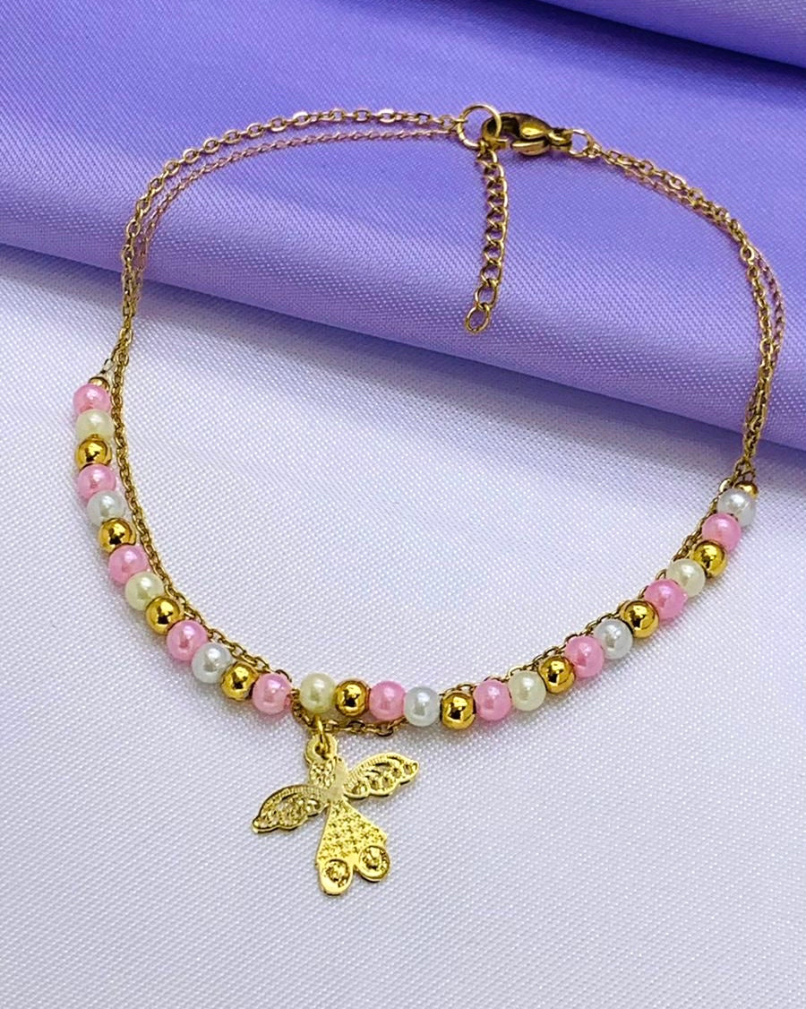 Tobillera Perla 4mm Dije Colgante