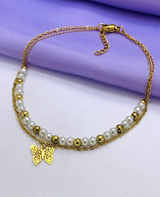 Tobillera Perla 4mm Dije Colgante