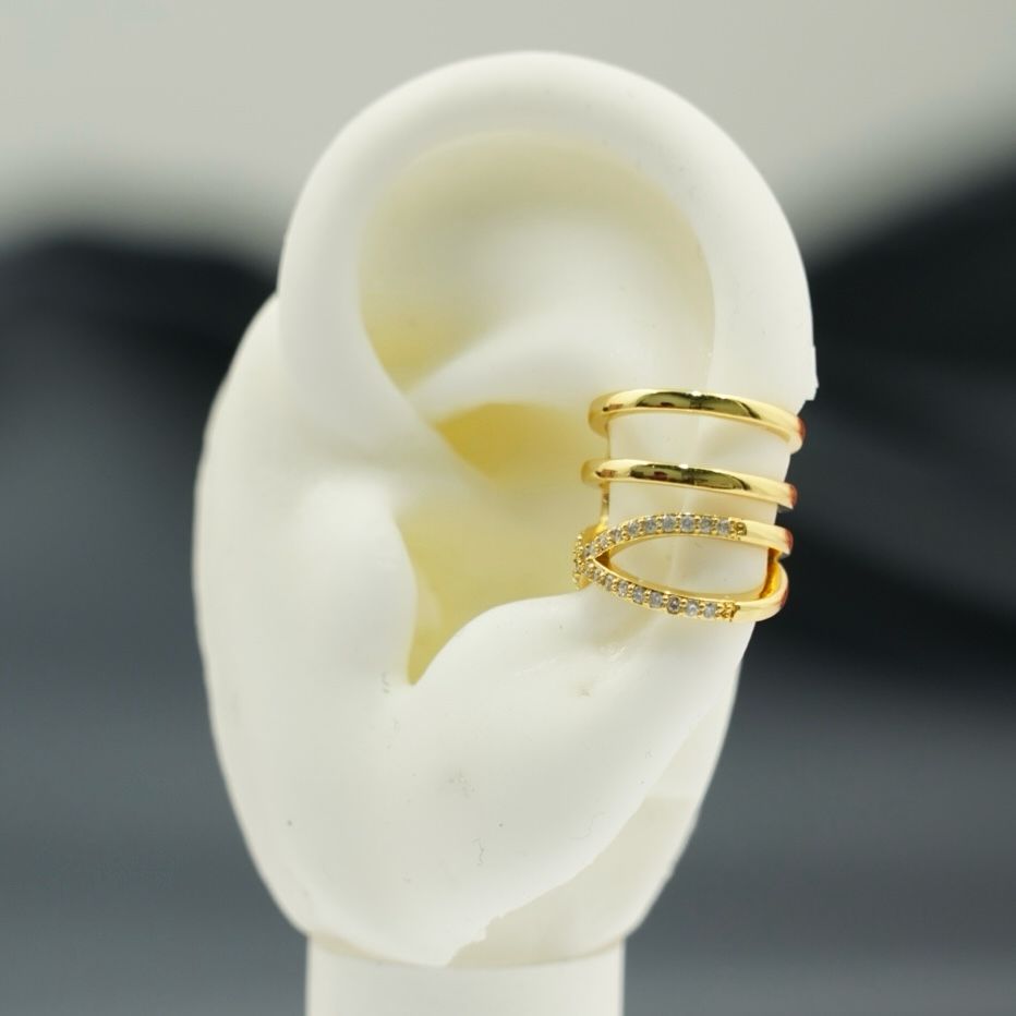 EARCUFF EQUIS RAYAS PIEDRAS DOR-PLAT-ROS