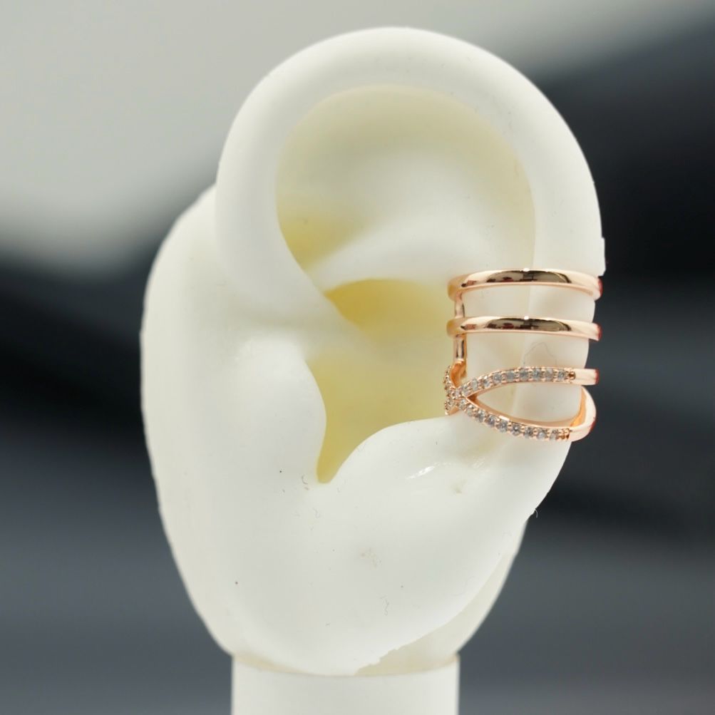 EARCUFF EQUIS RAYAS PIEDRAS DOR-PLAT-ROS