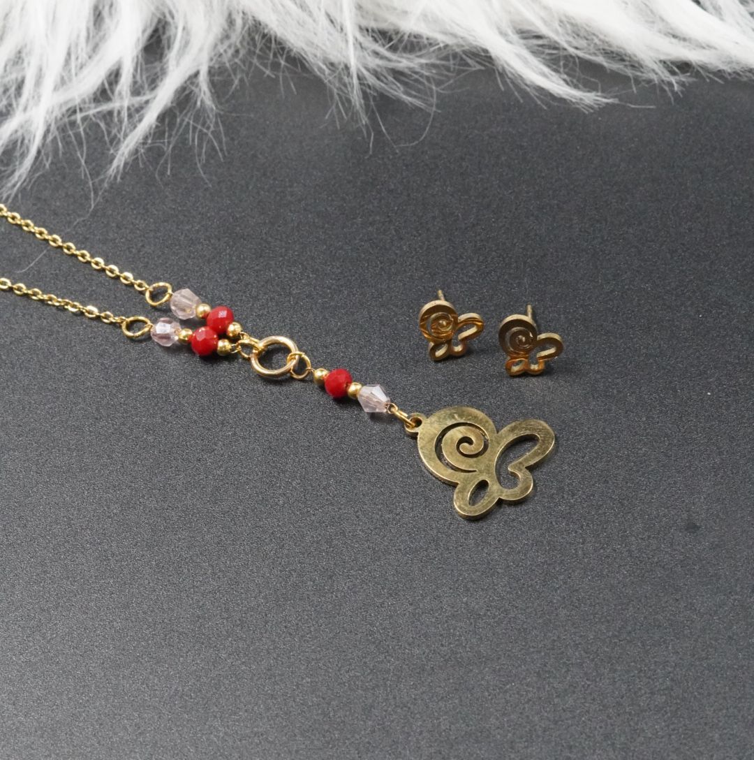 JUEGUITO CORBATIN MURANO MARIPOSA ROSADO