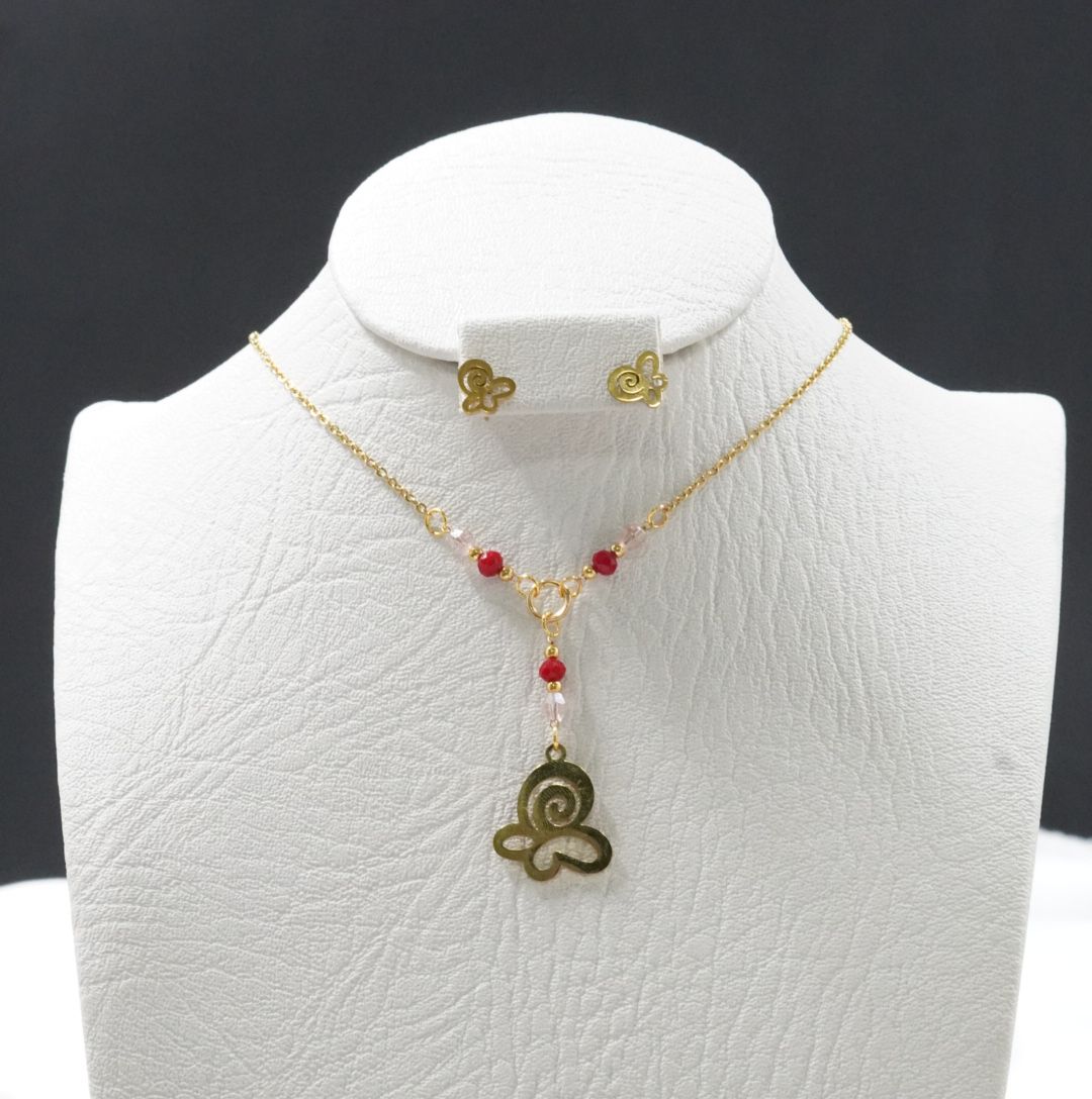 JUEGUITO CORBATIN MURANO MARIPOSA ROSADO